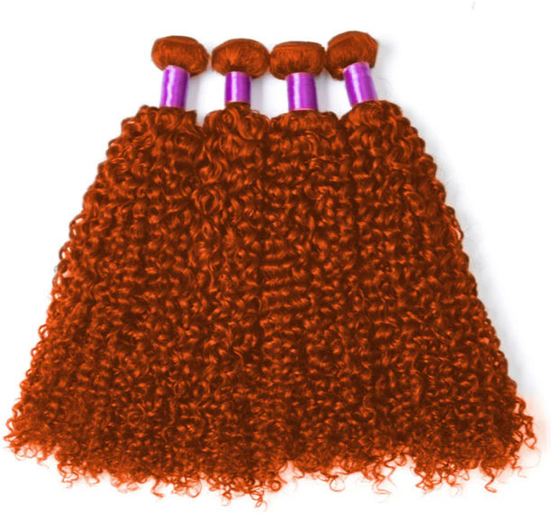 Lushlanes #350 Ginger
Kinky Curly 4 Bundles With 4X4 Lace Closure
Brazilian Remy Human Hair