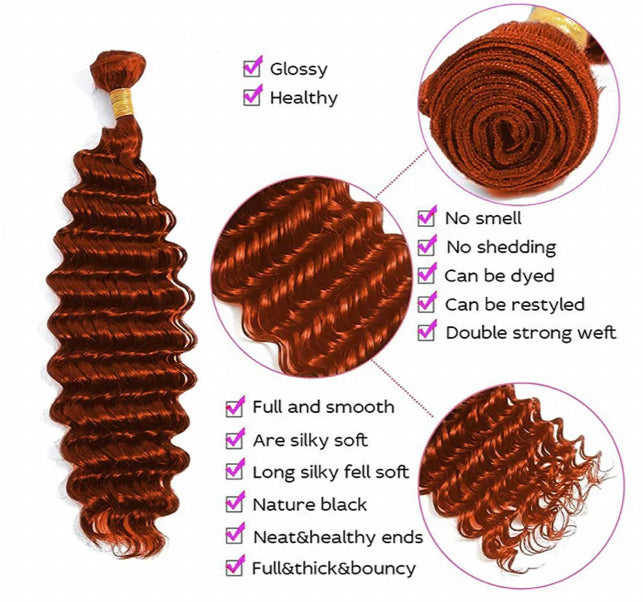 Lushlanes #350 Ginger Orange Deep Wave 3 Bundles With 13×4 HD Lace Frontal Human Hair