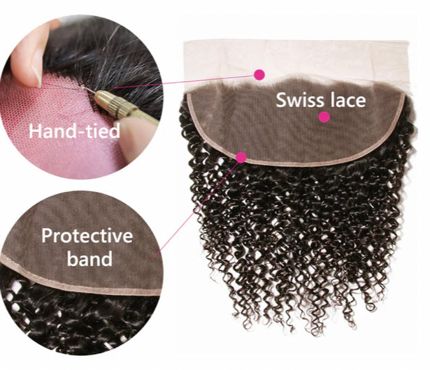 Lushlanes Peruvian Kinky Curly Hair 4 Bundles With 13x4 Frontal Curly Human Hair Transparent Lace closure