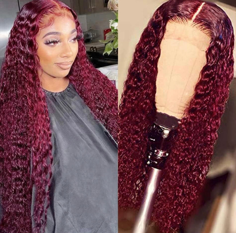 Lushlanes 99J Wig 4×4 Lace Closure WigsBurgundy Deep Wave Lace Front Wigs BrazilianHuman Hair Deep Curly Wigs for Black Women 180%