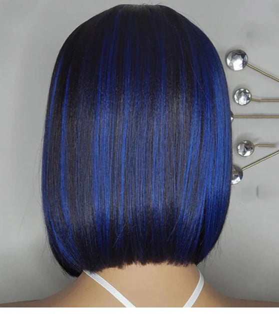 Lushlanes Highlight Blue 13x4 Lace Front Straight Bob Wig Humain Hair Transparent Lace Frontal Wigs For Black Women