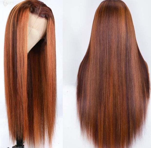 Lushlanes Mix Color Straight 13×4 Lace Front Human Hair Wig for Women 150% Density