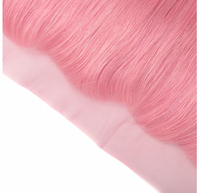 Lushlanes Light Pink Colored straight 4 Bundles With 13x4 frontal Brazilian Human Hair Weave With 4×4 Closure