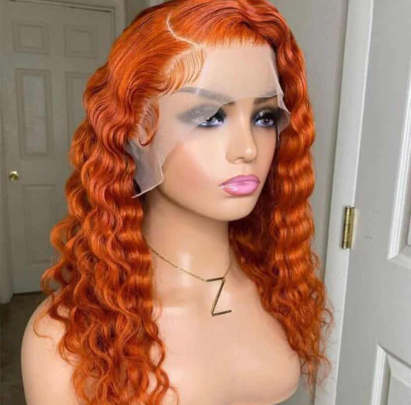 Lushlanes Ginger Orange Deep Wave 13X4 Lace Front Human Hair Wigs Transparent Lace Front Wigs forBlack Women 150%