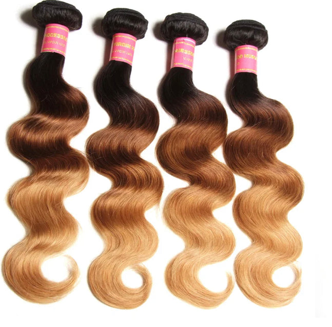 Malaysian Ombre 1b/4/27 Body Wave 4 Bundles with 4X4 lace Closure Human
Hair
