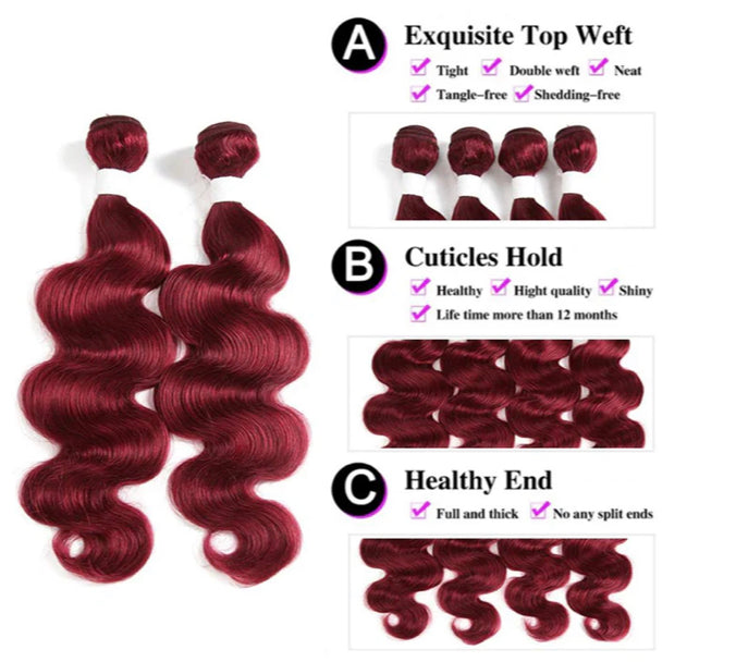 Lushlanes red bundles color burg body wave 4 Bundles With 4×4 Lace Closure Pre Colored human hair