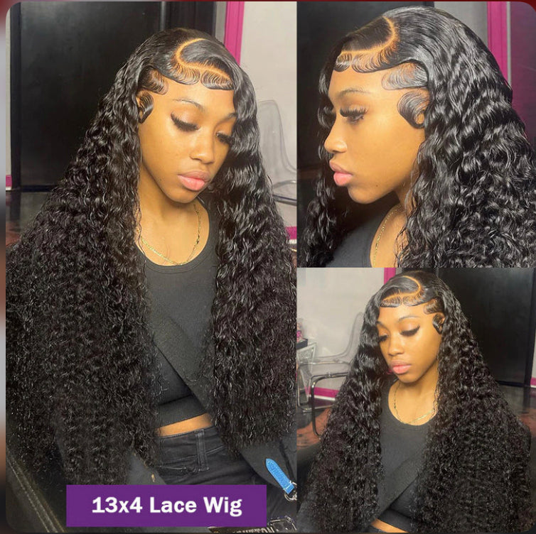 Lushlanes Deep Wave Glueless Human Hair Wigs 13x4 HD Lace Frontal Wig Pre Plucked 150% Density