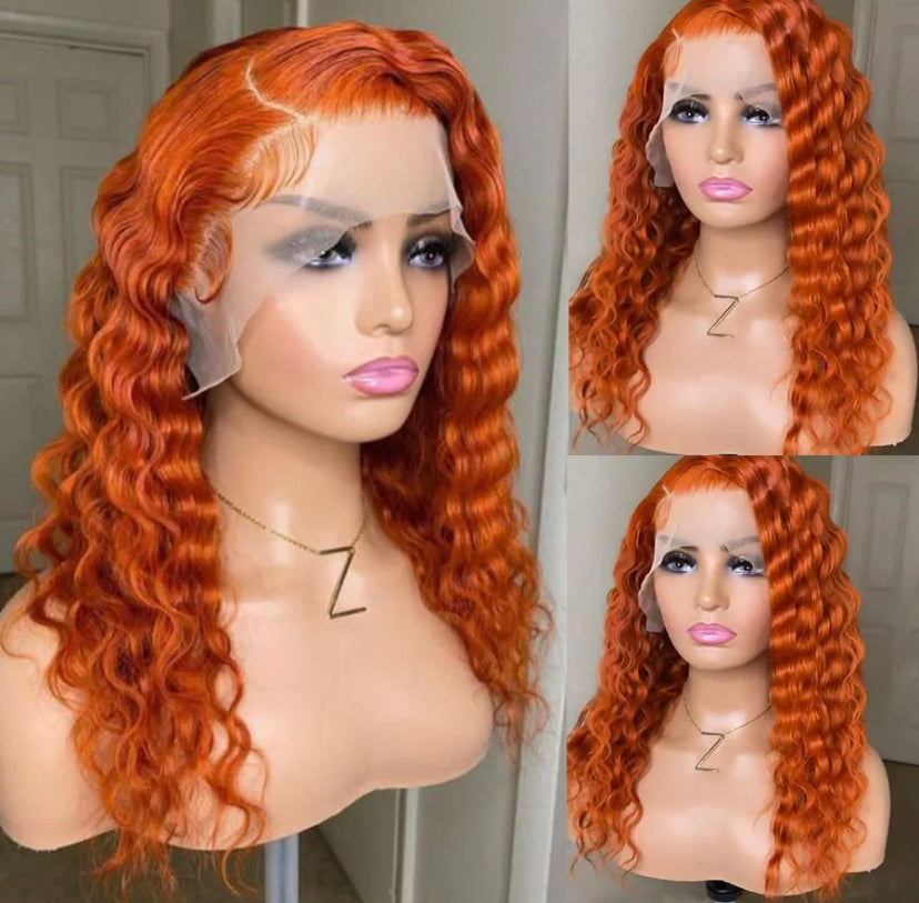Lushlanes Ginger Orange Deep Wave 13X4 Lace Front Human Hair Wigs Transparent Lace Front Wigs forBlack Women 150%
