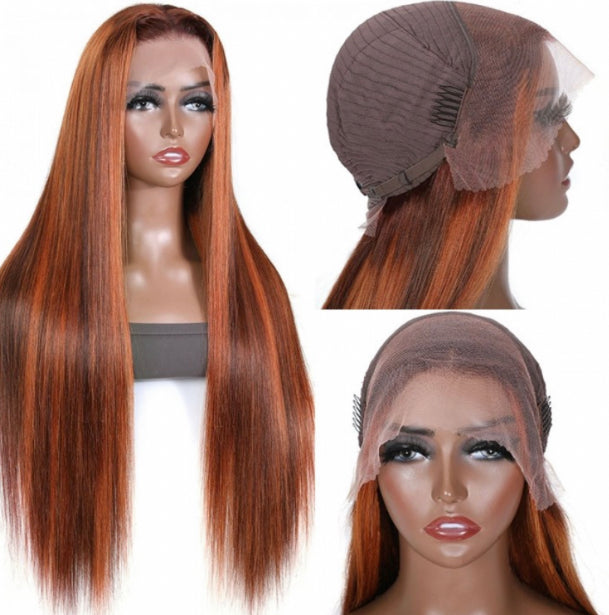Lushlanes Mix Color Straight 13×4 Lace Front Human Hair Wig for Women 150% Density