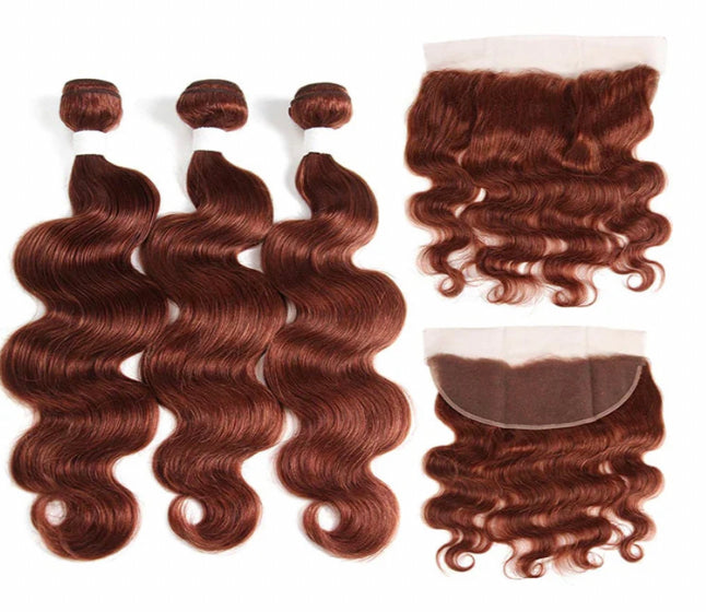 Lushlanes color #33 body wave 3 Bundles With 13×4 Lace Frontal Pre Colored