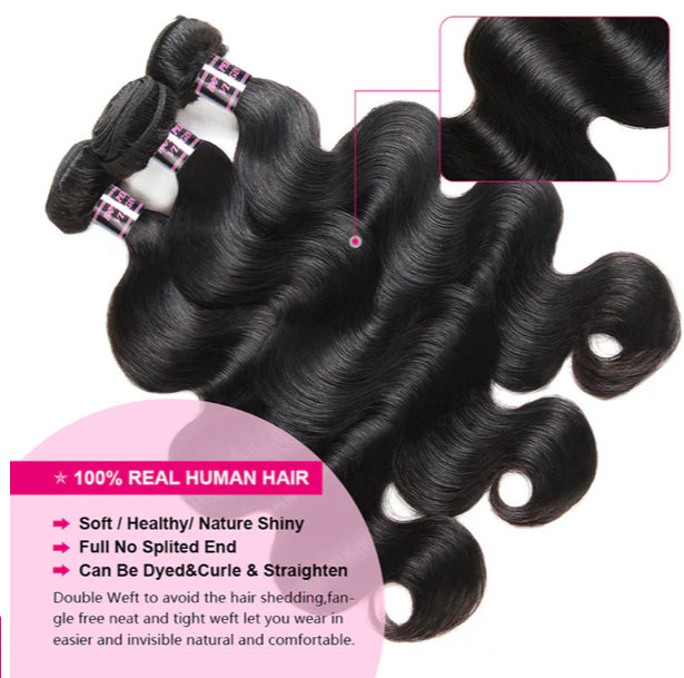 Lushlanes Brazilian Body Wave 3 Bundles With 13x4 Lace Frontal Human Hair