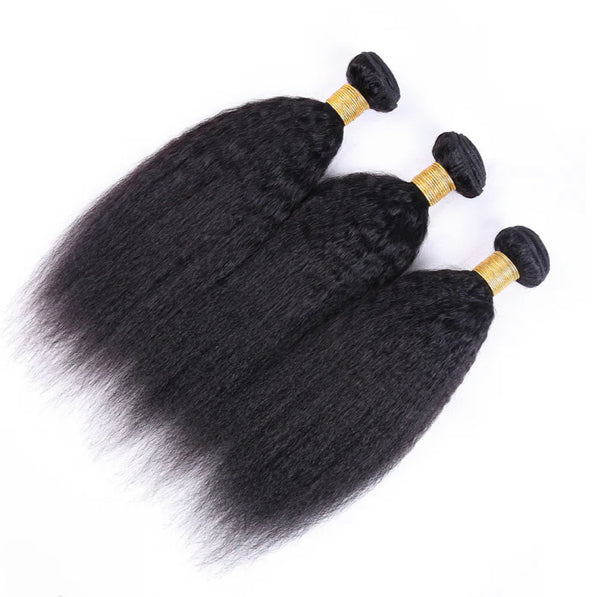 Lushlanes Kinky Straight 3 Bundles With 4×4 Lace Closure Human Hair
