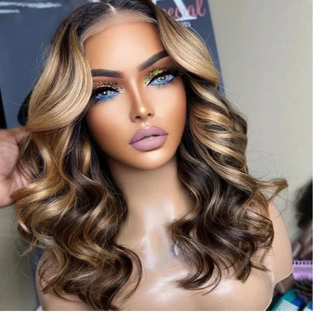 Lushlanes mettre en évidence Blonde courte BOB vague profonde dentelle avant perruque de cheveux humains pour les femmes noires
