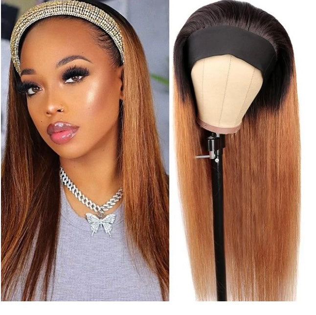 Lushlanes Straight No Lace Ombre Human Hair Headbands Wigs Full Machine Head Wig