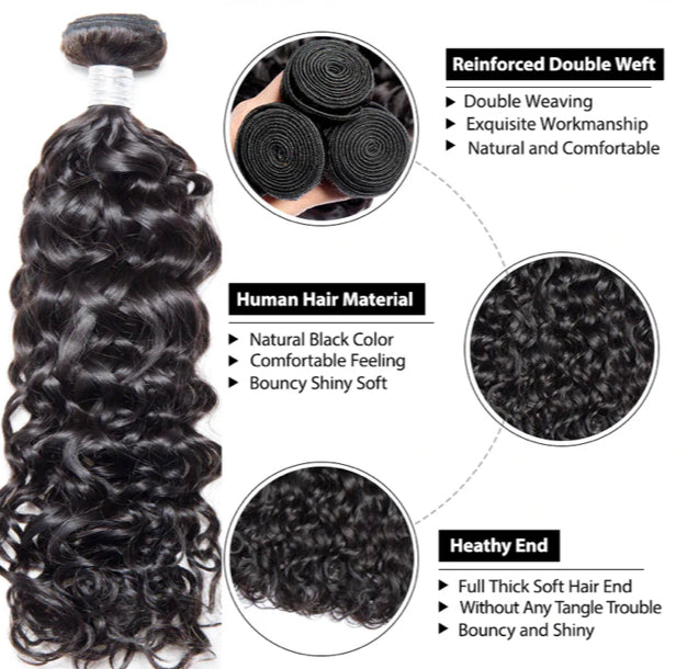 Lushlanes Peruvian Water Wave 3 Bundles With 13x4 Lace Frontal 100% Remy Human Hair
