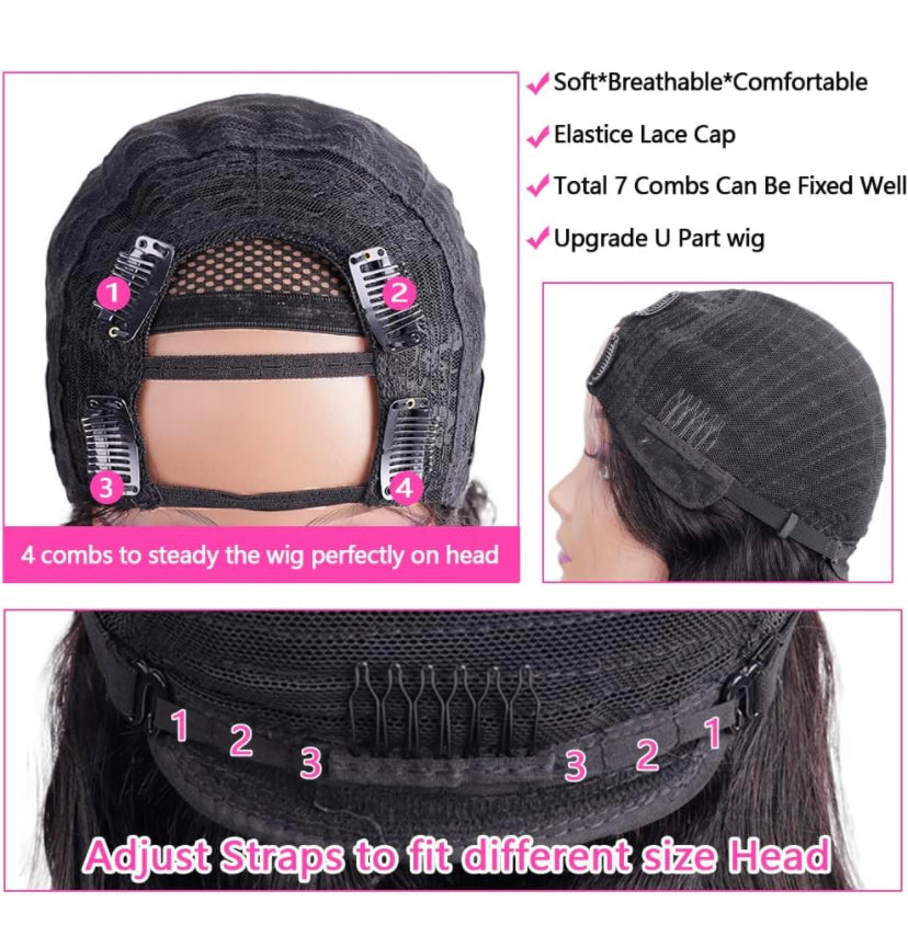 Lushlanes U Part Wigs Human Hair Wigs For Black Women Brazilian Straight Human Hair Wigs None Lace Front Wigs Glueless Natural Color U-part Wigs Hair Extension 180%