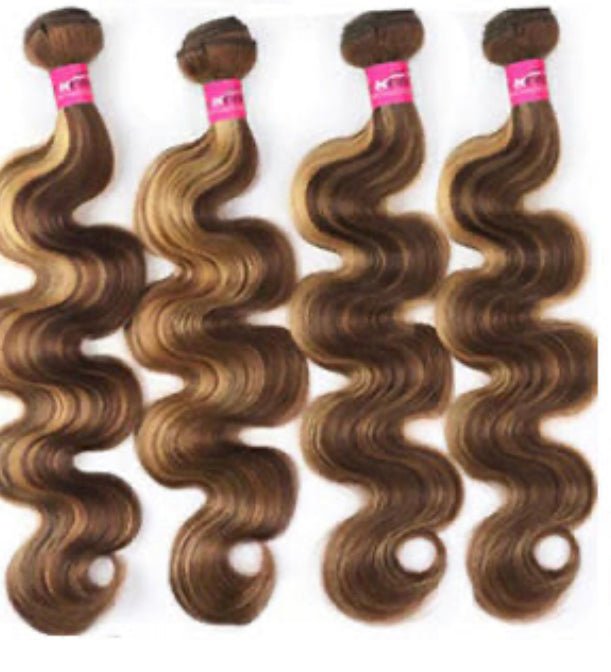 Lushlanes Highlight P4/27 Body Wave 4 Bundles With 13×4 Transparent Lace Frontal Pre-Colored