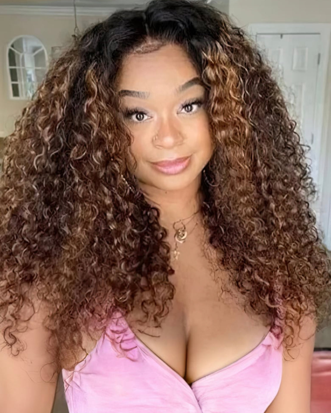 Lushlanes – U part Jerry curly glueless wig, new ombre part with blonde highlights 150%