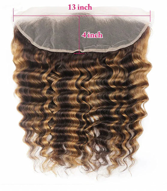 Lushlanes Highlight P4/27 Deep wave 3 Bundles With 13x4 Transparent Lace Frontal Brazilian Hair
