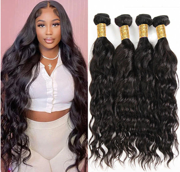 Lushlanes Natural Wave 4 Bundles With 13×4 Lace Frontal 100% Virgin Human Hair Bundles