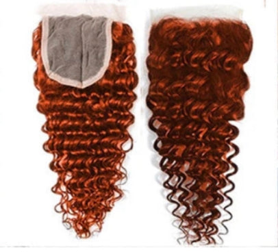 Lushlanes #350 Ginger Deep Wave 3 Bundles With 4x4 Lace Closure Human Hair