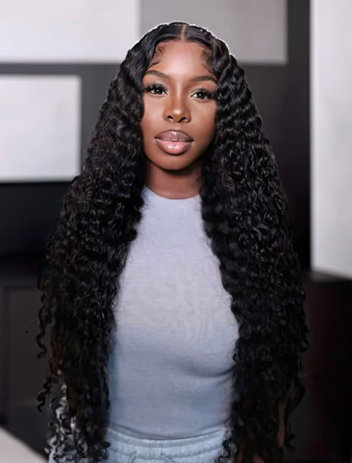 Lushlanes Magic Dry Straight & Wet Curly Wig 2 styles V part curly human hair wig black 150%