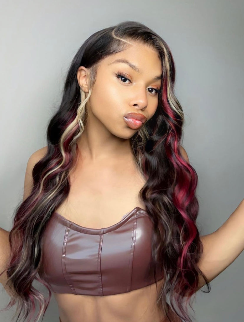 Lushlanes Glueless Lace Red Blonde Highlights
Loose Wave Wig 150%