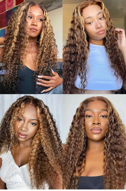 Lushlanes Highlight P4/27 Deep wave 3 Bundles With 13x4 Transparent Lace Frontal Brazilian Hair