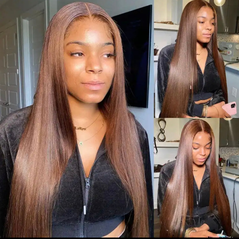 Lushlanes Perruque de cheveux humains vierges marron chocolat
Perruques de cheveux humains bruns perruque avant en dentelle droite