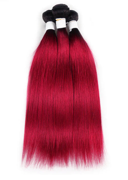 Lushlanes 1B/BURG Ombre Straight Hair 3 Bundles With 13×4 Lace Frontal Pre Colored