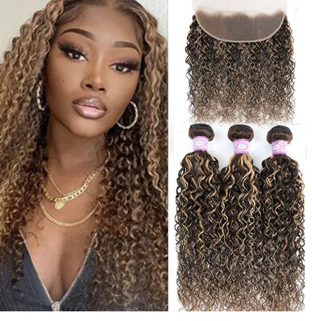Lushlanes Highlight P4/27 Water Wave 3 Bundles With 13×4 Transparent Lace Frontal