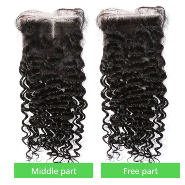 Lushlanes vague profonde 3 paquets avec fermeture 4 × 4 dentelle transparente tissage de cheveux humains péruviens Remy