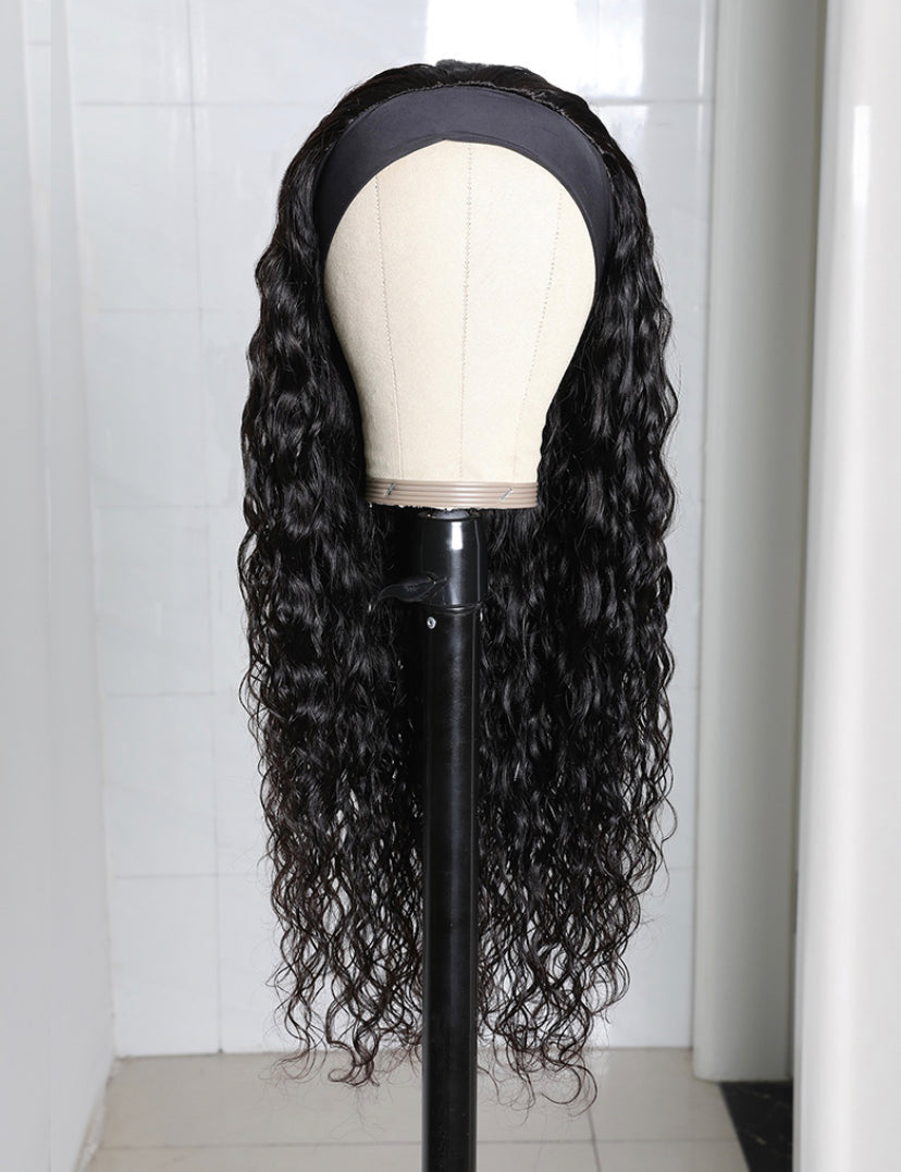 Lushlanes Headband Scarf Wig Water Wave Human Hair Wig No plucking wigs for women No Glue No Sew In More hairstyles Available 150%