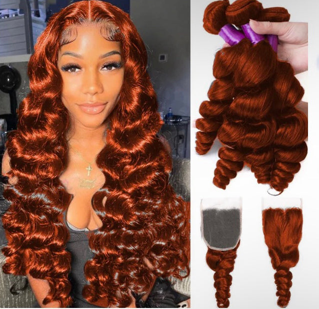 Lushlanes #350 Gingembre
Orange Lâche Vague 3
Faisceaux avec dentelle 4X4
Fermeture cheveux humains Remy