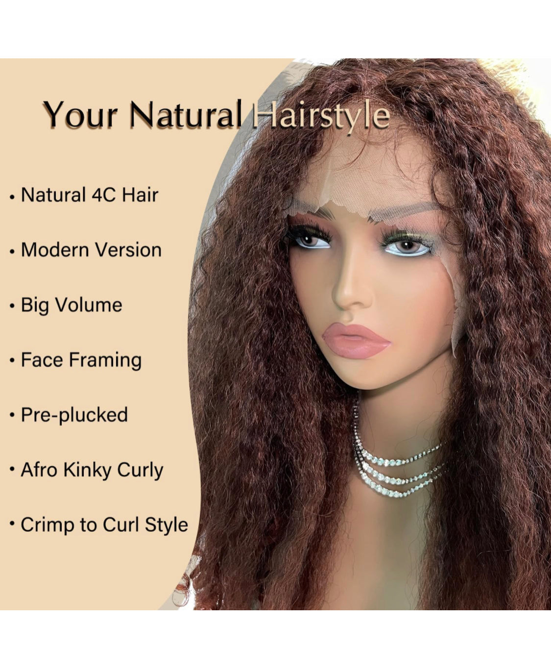 Lushlanes Synthetic Lace Afro Curly with Copper Red T-Part Crimp to Curl, Kinky Straight with Curly Ends, Pre Plucked with Baby Hair, Sheer Swiss Lace, Yaki Texture, Ginger for Women