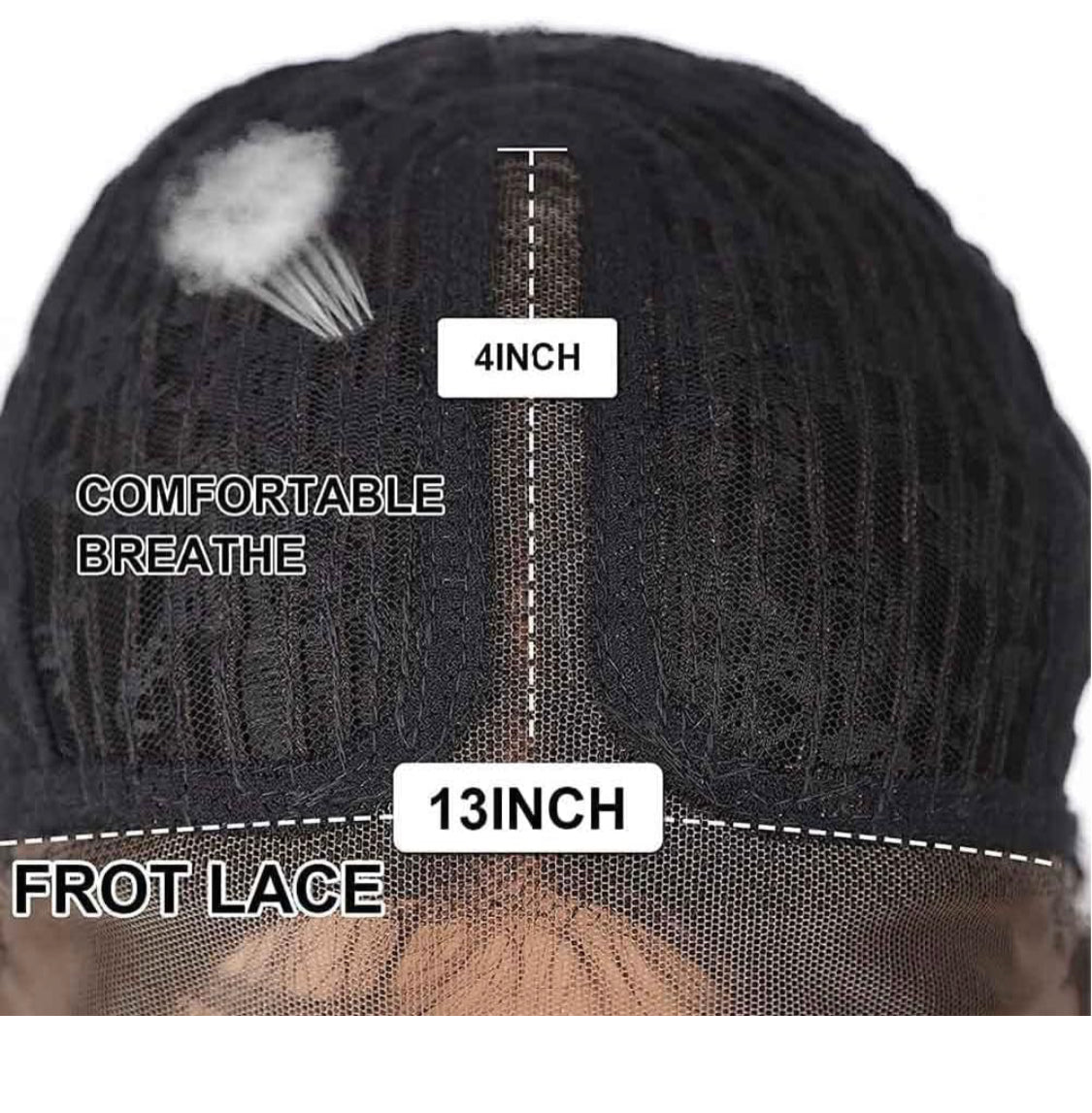 Lushlanes Afro Curly Synthetic Lace Front Wig Kinky Straight with Curly Ends, HD T Part, Transparent Swiss Lace, Bouncy Hair, Dark Brown, Heat Friendly Afro Wigs for Black Women