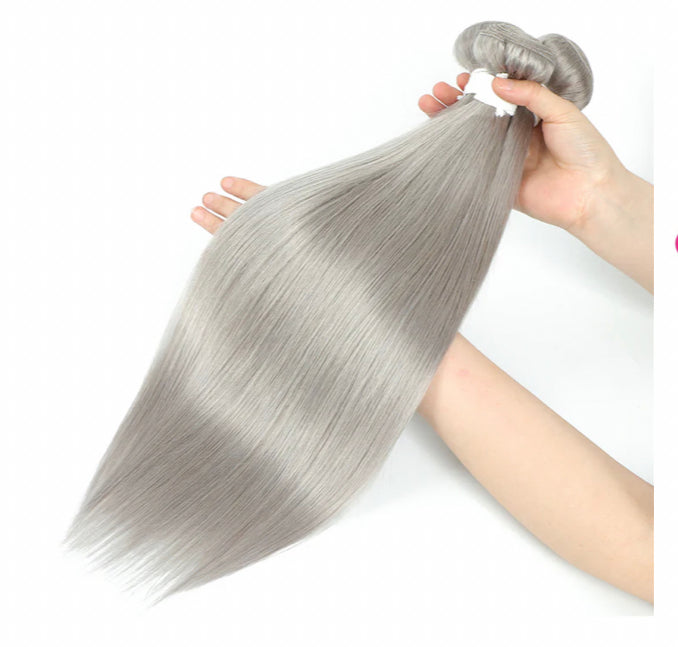Lushlanes Silver Straight 4 Bundles With 13×4 Lace Frontal Brazilian Human Hair