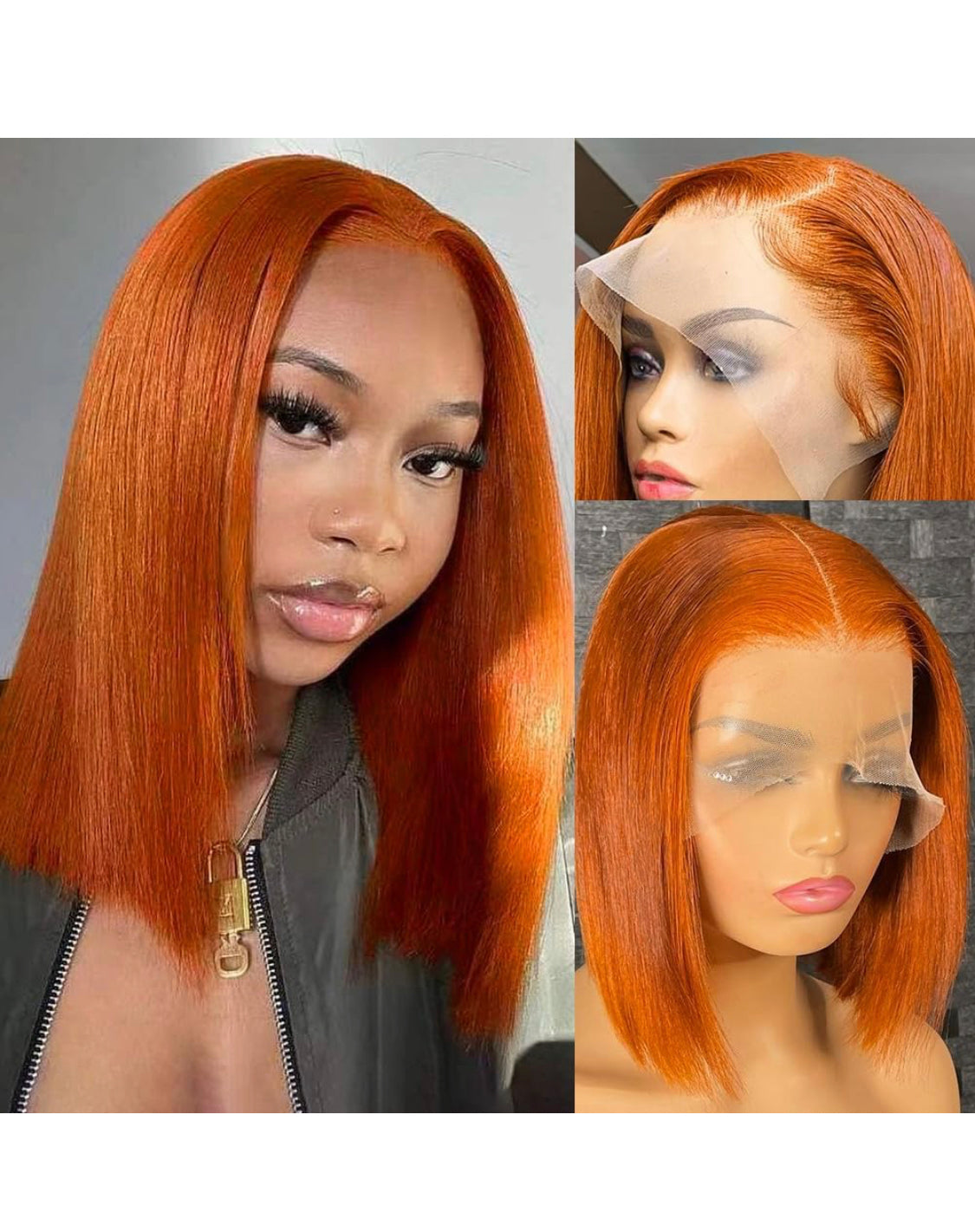 Lushlanes Ginger Orange Bob Human Hair Wig 13x4 HD Lace Front Human Hair Wigs Pre Plucked with Small Knots 350# Colored Lace Front Wigs Bob Straight Wigs for Black Women 150%
