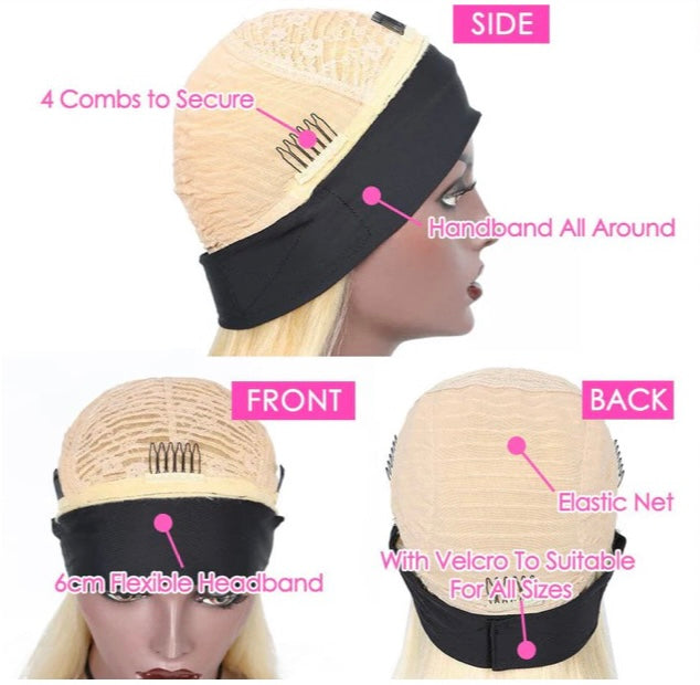 Lushlanes #613 Headband Water Wave Full Machine Made None Lace Wig Human Hair