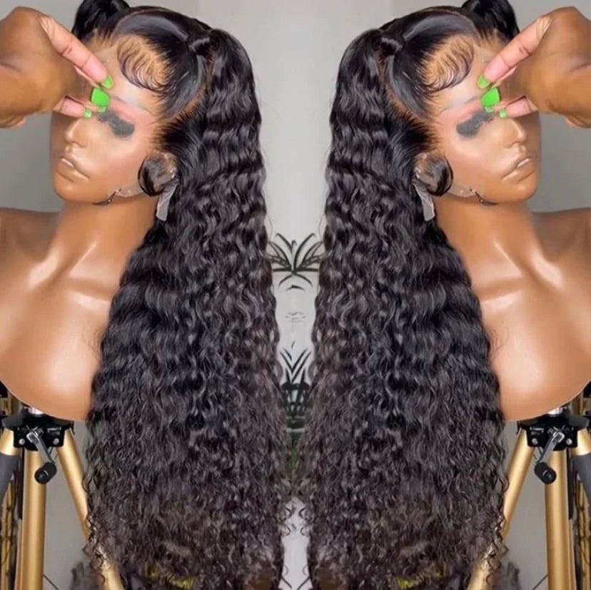 Lushlanes Brazilian 13×6 HD Human Hair Transparent Lace Front Wig for Black Women, Deep Wave HD Swiss Lace Frontal Wigs 180%