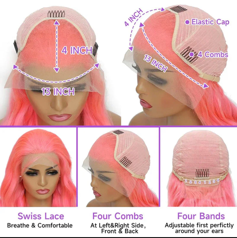 Lushlanes couleur rose 13 × 4 dentelle avant perruque de cheveux humains droite HD
Cheveux humains en dentelle transparente 150%