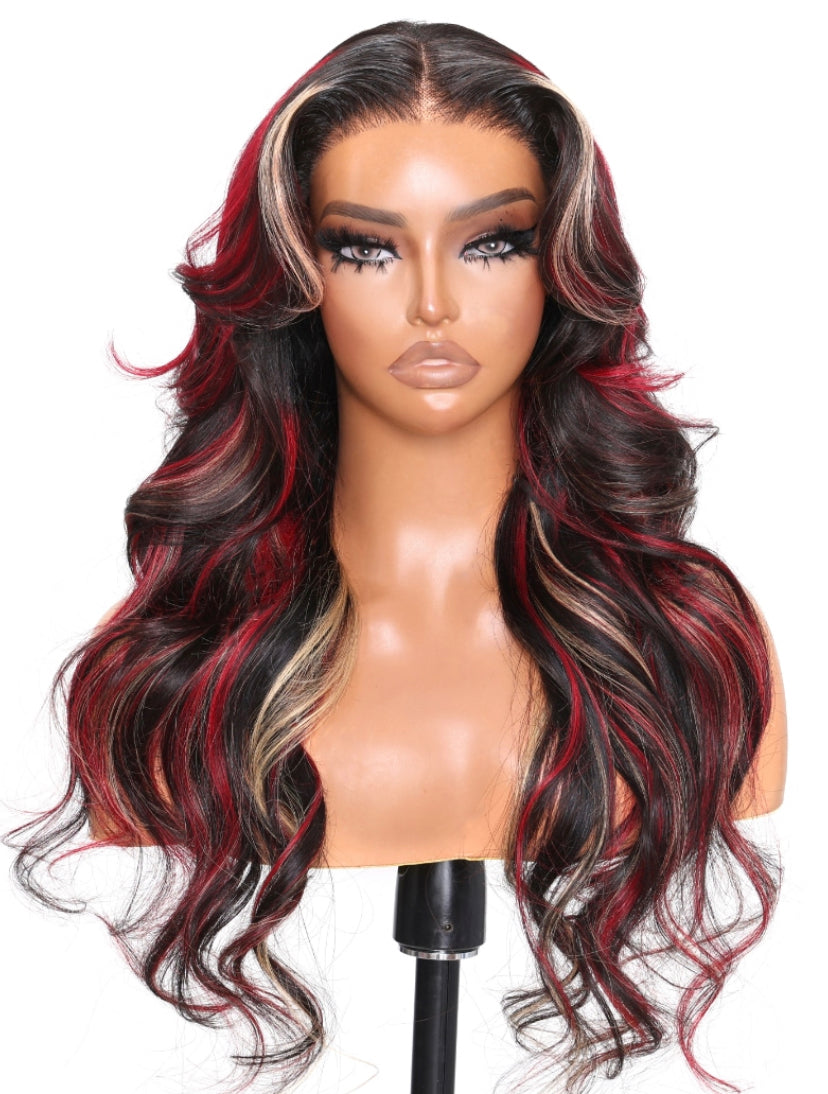 Lushlanes Glueless Lace Red Blonde Highlights
Loose Wave Wig 150%