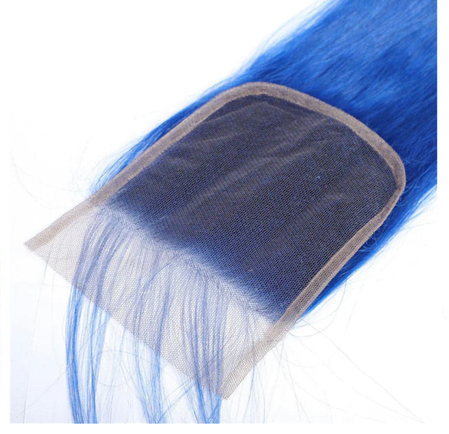 Lushlanes couleur bleue droite 3 paquets avec 4x4 HD fermeture à lacets Extensions de cheveux humains