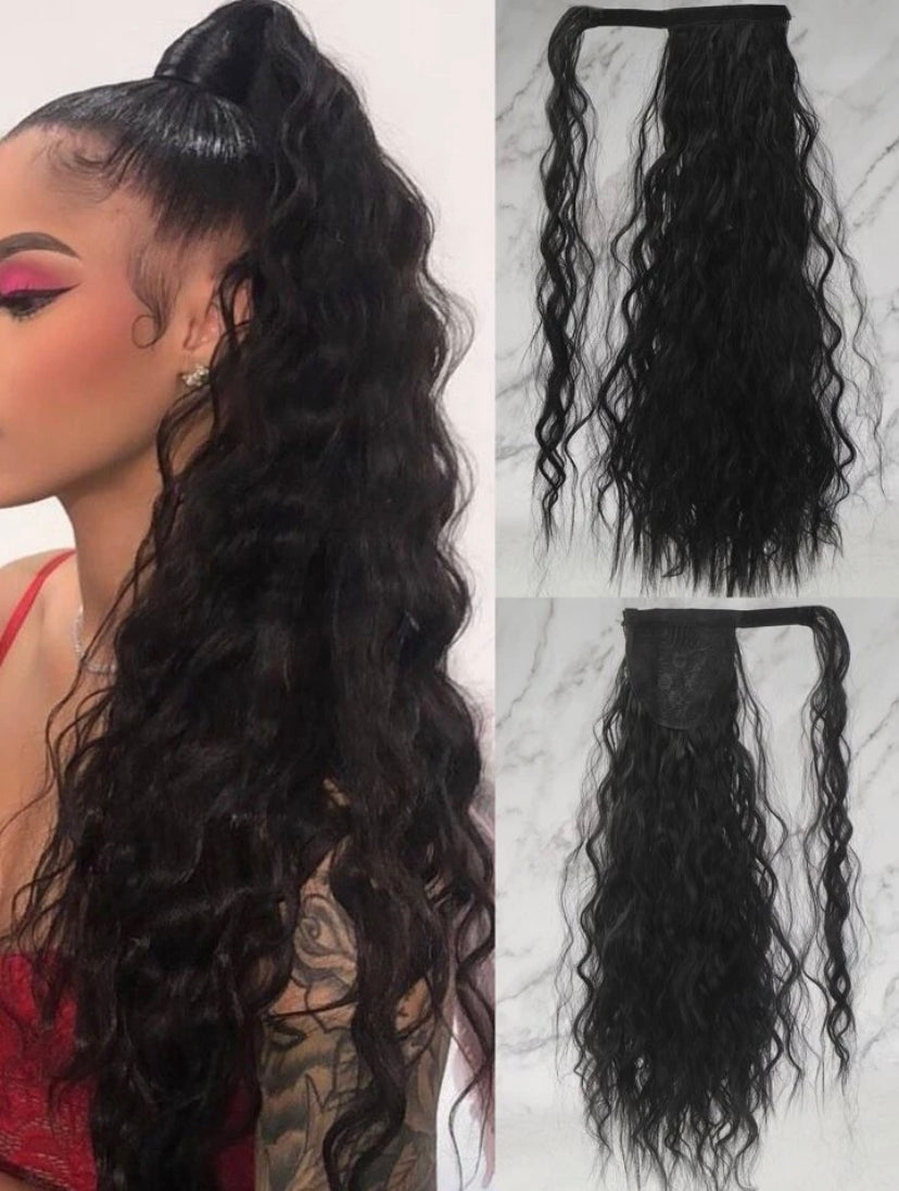 Lushlanes Ponytail Extensions Human Hair Ponytail Natural Black Water Wave