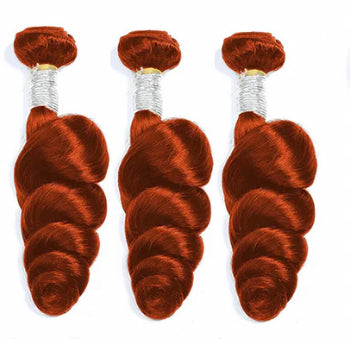 Lushlanes 350 Ginger Color Loose Wave 3 Bundles With 13x4 HD Lace Frontal Human Hair Extension Brazilian Weave