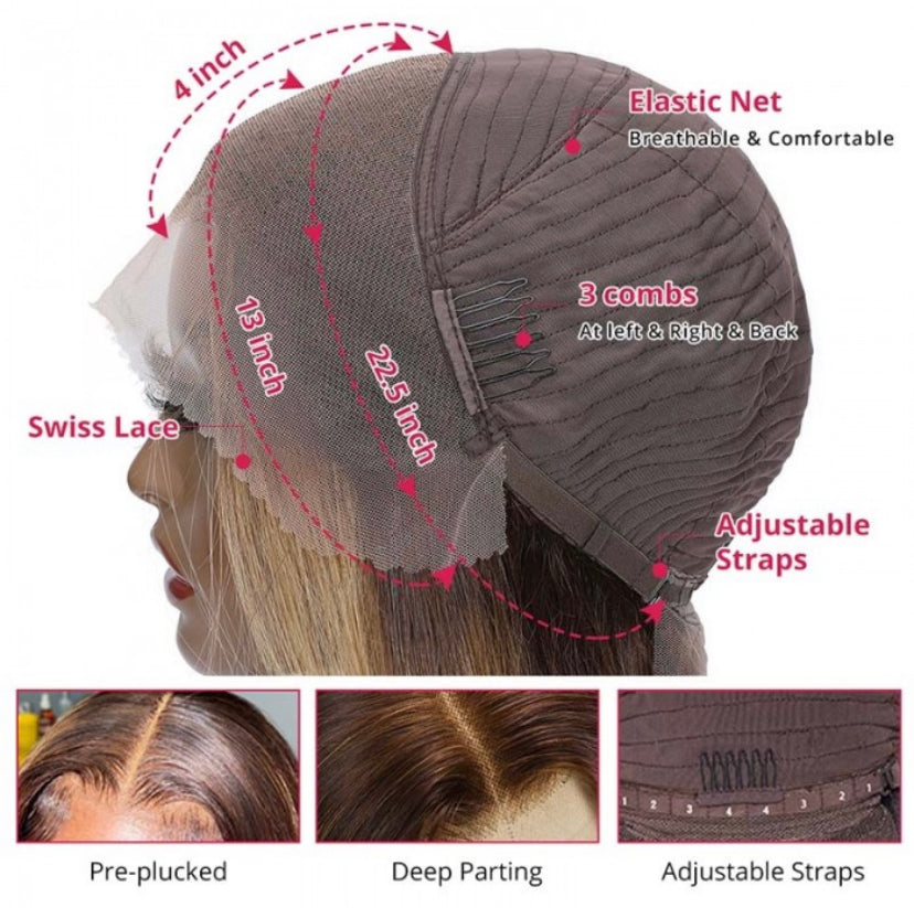 Lushlanes 613 Blonde With Brown Roots 13×4 Lace Front Straight bob Wig 180% Density