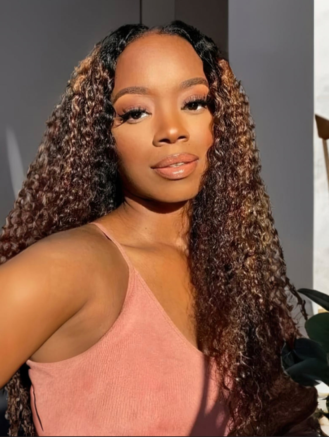 Lushlanes – U part Jerry curly glueless wig, new ombre part with blonde highlights 150%