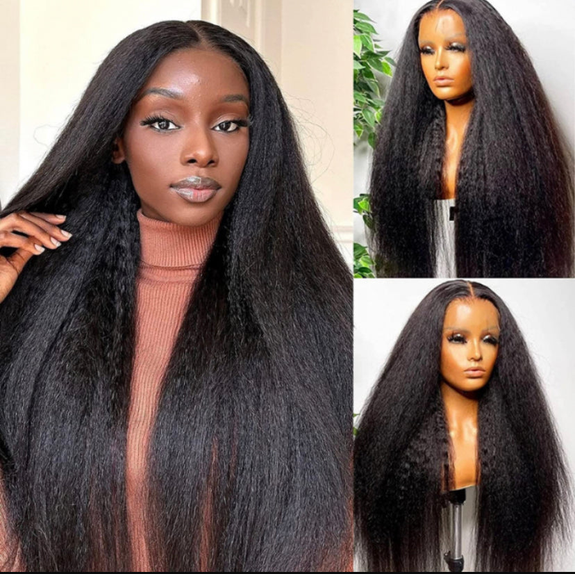 Lushlanes 4C Kinky Edges 13×4 Transparent Melted Lace Front Kink Straight Wig 180%