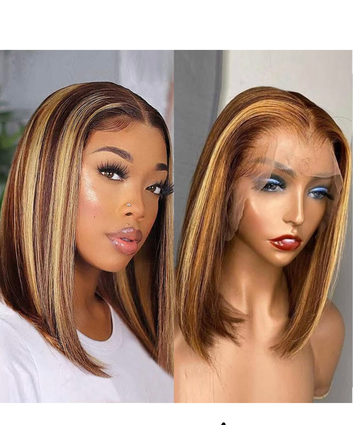 Lushlanes Highlight Lace Front Bob Wig Human Hair Ombre Honey Blonde 13x4 HD Lace Front Human Hair Wigs Color Transparent Lace Frontal Wigs
