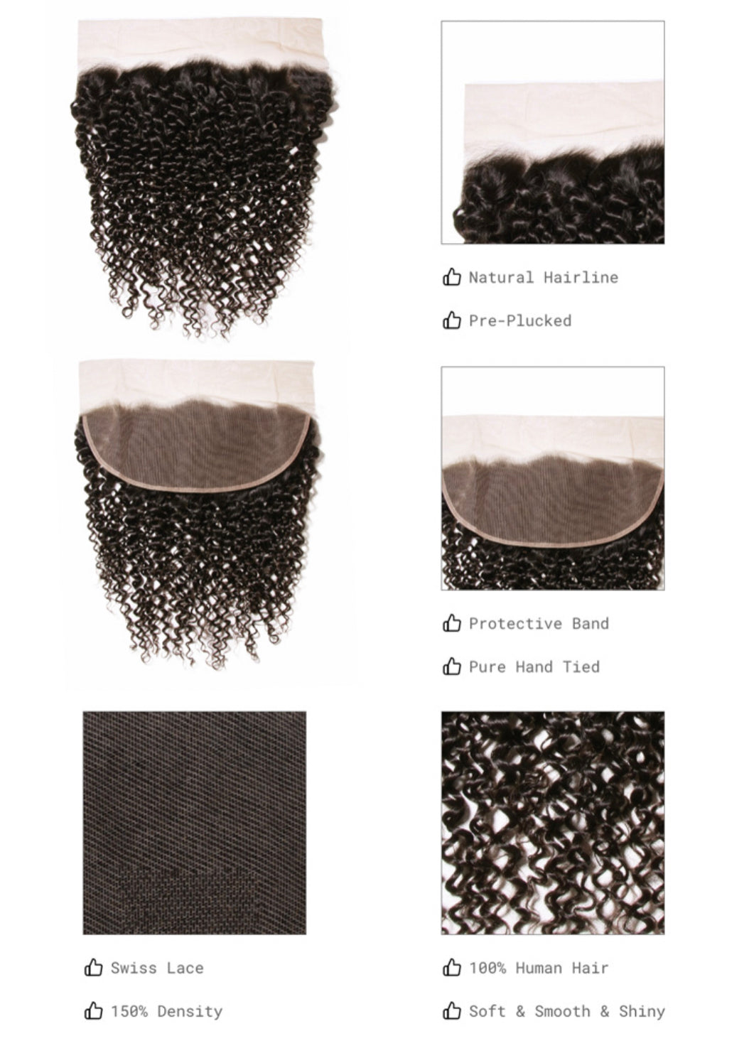 Lushlanes Hair Cheveux humains Jerry bouclés avec dentelle frontale